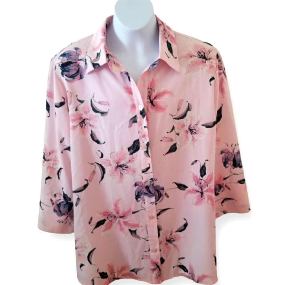 🦋Marcona Vintage Spring Pink Floral Button Down Top